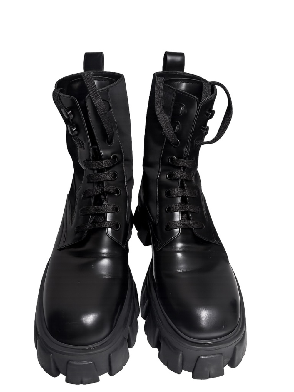 Prada Black Leather Platform Combat Ankle Boots